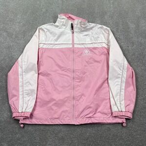 Vintage I5 Full Zip Up Windbreaker Jacket Cinch Cord Hem Women's Size XL Pink